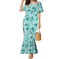 Anthurium Pikake Ti Leaf Palaka Mermaid Dress Turquoise Version LT01 Women Turquoise - Polynesian Pride
