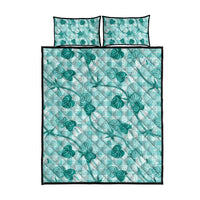 Anthurium Pikake Ti Leaf Palaka Quilt Bed Set Turquoise Version LT01 - Polynesian Pride