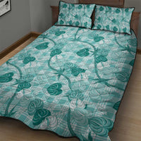 Anthurium Pikake Ti Leaf Palaka Quilt Bed Set Turquoise Version LT01 - Polynesian Pride