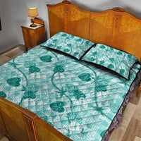 Anthurium Pikake Ti Leaf Palaka Quilt Bed Set Turquoise Version LT01 - Polynesian Pride