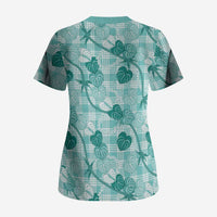 Anthurium Pikake Ti Leaf Palaka Scrub Top Turquoise Version LT01 - Polynesian Pride