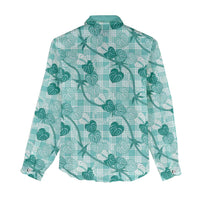Anthurium Pikake Ti Leaf Palaka Women Casual Shirt Turquoise Version LT01 - Polynesian Pride