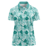 Anthurium Pikake Ti Leaf Palaka Women Polo Shirt Turquoise Version LT01 Female Turquoise - Polynesian Pride