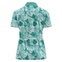 Anthurium Pikake Ti Leaf Palaka Women Polo Shirt Turquoise Version LT01 - Polynesian Pride