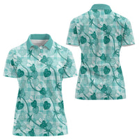 Anthurium Pikake Ti Leaf Palaka Women Polo Shirt Turquoise Version LT01 - Polynesian Pride