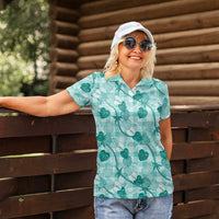 Anthurium Pikake Ti Leaf Palaka Women Polo Shirt Turquoise Version LT01 - Polynesian Pride