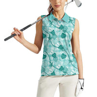Anthurium Pikake Ti Leaf Palaka Women Sleeveless Polo Shirt Turquoise Version LT01 - Polynesian Pride
