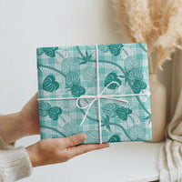 Anthurium Pikake Ti Leaf Palaka Wrapping Paper Turquoise Version LT01 - Polynesian Pride