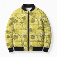Anthurium Pikake Ti Leaf Palaka Bomber Puffer Jacket Yellow Version LT01 Unisex Yellow - Polynesian Pride