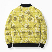Anthurium Pikake Ti Leaf Palaka Bomber Puffer Jacket Yellow Version LT01 - Polynesian Pride