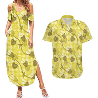 Anthurium Pikake Ti Leaf Palaka Couples Matching Summer Maxi Dress and Hawaiian Shirt Yellow Version LT01 Yellow - Polynesian Pride