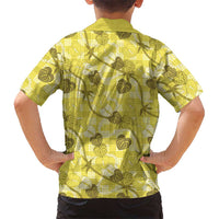 Anthurium Pikake Ti Leaf Palaka Family Matching Long Sleeve Bodycon Dress and Hawaiian Shirt Yellow Version