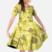 Anthurium Pikake Ti Leaf Palaka Family Matching Long Sleeve Bodycon Dress and Hawaiian Shirt Yellow Version