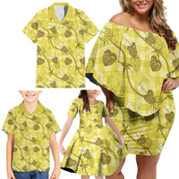 Anthurium Pikake Ti Leaf Palaka Family Matching Off Shoulder Short Dress and Hawaiian Shirt Yellow Version LT01 - Polynesian Pride