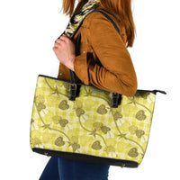 Anthurium Pikake Ti Leaf Palaka Leather Tote Bag Yellow Version LT01 Yellow - Polynesian Pride