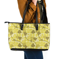 Anthurium Pikake Ti Leaf Palaka Leather Tote Bag Yellow Version LT01 - Polynesian Pride