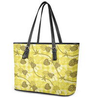 Anthurium Pikake Ti Leaf Palaka Leather Tote Bag Yellow Version LT01 - Polynesian Pride