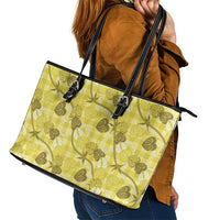 Anthurium Pikake Ti Leaf Palaka Leather Tote Bag Yellow Version LT01 - Polynesian Pride