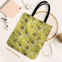Anthurium Pikake Ti Leaf Palaka Tote Bag Yellow Version LT01 Black Strap One Size Yellow - Polynesian Pride