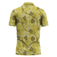 Anthurium Pikake Ti Leaf Palaka Zipper Polo Shirt Yellow Version LT01 - Polynesian Pride