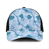 Anthurium Pikake Ti Leaf Palaka Baseball Net Cap Blue Version LT01 One Size Black Blue - Polynesian Pride