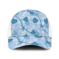 Anthurium Pikake Ti Leaf Palaka Baseball Net Cap Blue Version LT01 One Size White Blue - Polynesian Pride