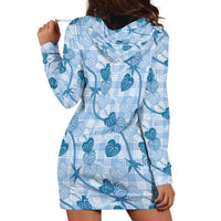 Anthurium Pikake Ti Leaf Palaka Hoodie Dress Blue Version LT01 - Polynesian Pride