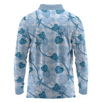 Anthurium Pikake Ti Leaf Palaka Long Sleeve Polo Shirt Blue Version LT01 - Polynesian Pride