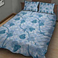 Anthurium Pikake Ti Leaf Palaka Quilt Bed Set Blue Version LT01 - Polynesian Pride