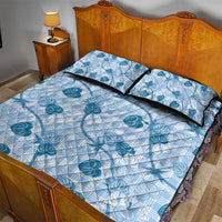 Anthurium Pikake Ti Leaf Palaka Quilt Bed Set Blue Version LT01 - Polynesian Pride