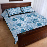 Anthurium Pikake Ti Leaf Palaka Quilt Bed Set Blue Version LT01 - Polynesian Pride