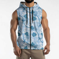 Anthurium Pikake Ti Leaf Palaka Sleeveless Zip Hoodie Blue Version LT01 - Polynesian Pride