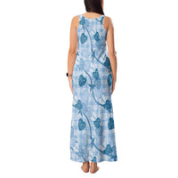 Anthurium Pikake Ti Leaf Palaka Tank Maxi Dress Blue Version LT01 - Polynesian Pride