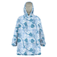 Anthurium Pikake Ti Leaf Palaka Wearable Blanket Hoodie Blue Version LT01 One Size Blue - Polynesian Pride