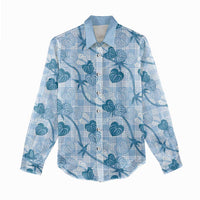 Anthurium Pikake Ti Leaf Palaka Women Casual Shirt Blue Version LT01 - Polynesian Pride