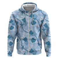 Anthurium Pikake Ti Leaf Palaka Zip Hoodie Blue Version LT01 Zip Hoodie Blue - Polynesian Pride