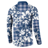 Hibiscus Pakala Cobalt Blue Royal Button Sweatshirt Tropical Floral Stylized - Polynesian Pride
