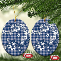 Hibiscus Pakala Cobalt Blue Royal Ceramic Ornament Tropical Floral Stylized LT01 Oval Blue - Polynesian Pride