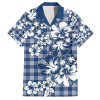 Hibiscus Pakala Cobalt Blue Royal Family Matching Off The Shoulder Long Sleeve Dress and Hawaiian Shirt Tropical Floral Stylized - Polynesian Pride
