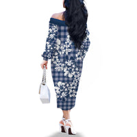 Hibiscus Pakala Cobalt Blue Royal Family Matching Off The Shoulder Long Sleeve Dress and Hawaiian Shirt Tropical Floral Stylized - Polynesian Pride