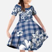 Hibiscus Pakala Cobalt Blue Royal Kid Short Sleeve Dress Tropical Floral Stylized - Polynesian Pride