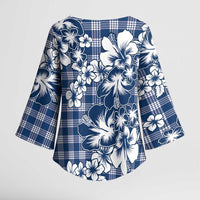 Hibiscus Pakala Cobalt Blue Royal Kimono Sleeve Blouse Tropical Floral Stylized - Polynesian Pride