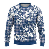 Hibiscus Pakala Cobalt Blue Royal Ugly Christmas Sweater Tropical Floral Stylized - Polynesian Pride