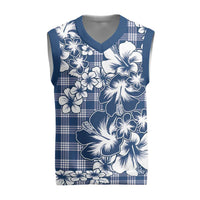 Hibiscus Pakala Cobalt Blue Royal Christmas Knitted V-Neck Vest Tropical Floral Stylized LT01 Blue - Polynesian Pride