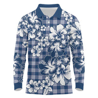 Hibiscus Pakala Cobalt Blue Royal Long Sleeve Polo Shirt Tropical Floral Stylized - Polynesian Pride