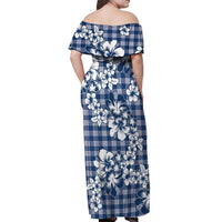 Hibiscus Pakala Cobalt Blue Royal Off Shoulder Maxi Dress Tropical Floral Stylized - Polynesian Pride