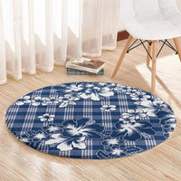 Hibiscus Pakala Cobalt Blue Royal Round Carpet Tropical Floral Stylized - Polynesian Pride