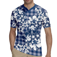 Hibiscus Pakala Cobalt Blue Royal Rugby Jersey Tropical Floral Stylized - Polynesian Pride