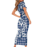 Hibiscus Pakala Cobalt Blue Royal Short Sleeve Bodycon Dress Tropical Floral Stylized LT01 - Polynesian Pride