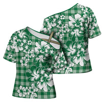 Hibiscus Pakala Emerald Green Cross Shoulder Shirt Tropical Floral Stylized - Polynesian Pride